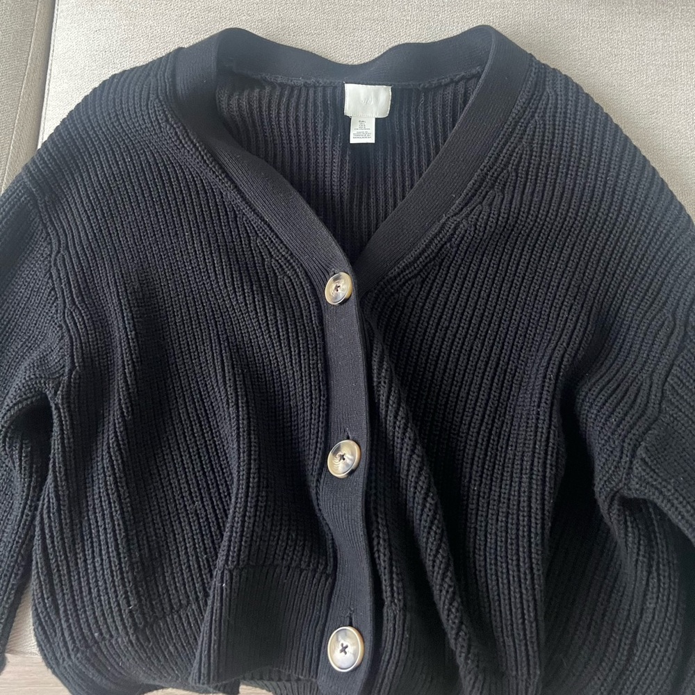 H&M Ribbed Knit Black Cardigan, Size L
